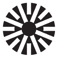 Pew Center, round logo of black & white, resembling a gear.