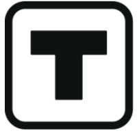 Logo, a bold heavy uppercase T, inside a box with thick black border, rounded corners